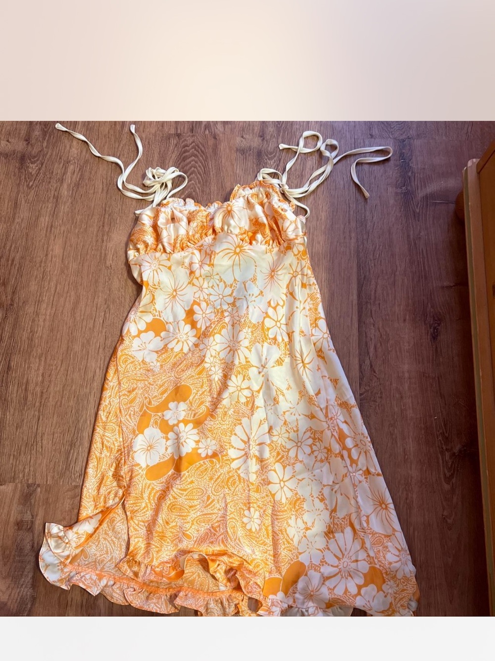 Free People Orange Floral Tie-Shoulder Sundress